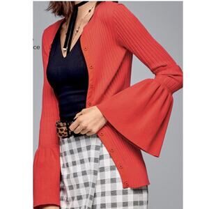 Cabi bright orange trumpet sleeve ribbed snap front cardigan size Small #5285